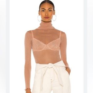 Jonathan Simkhai Sheer Lace Turtleneck Top in Nude Blush